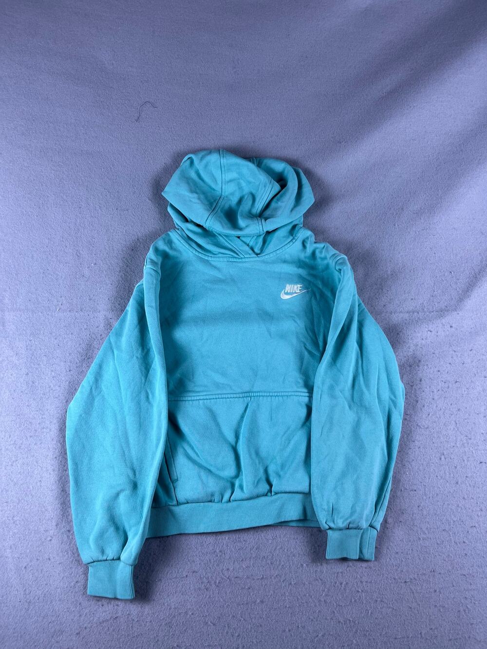 Nike Hoodie Womens M Teal Blue Futura Logo Fleece Pullover Athleisure Sweatshirt